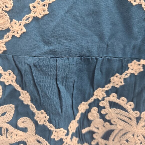 Kindred x Anthropologie Blue Woven Embroidered Asymmetrical Boho Blouse Small - Picture 4 of 11
